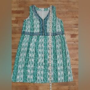 J. Jill Green and White Patterned Midi Dress
